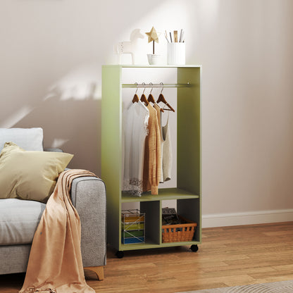 Open Wardrobe Clothes Rail Bedroom Clothes Storage Rod Shelves Green