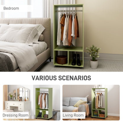 Open Wardrobe Clothes Rail Bedroom Clothes Storage Rod Shelves Green