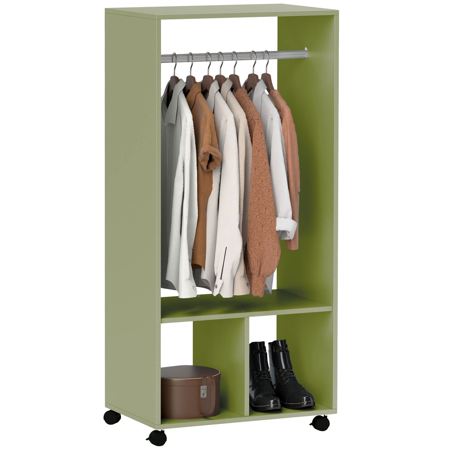 Open Wardrobe Clothes Rail Bedroom Clothes Storage Rod Shelves Green