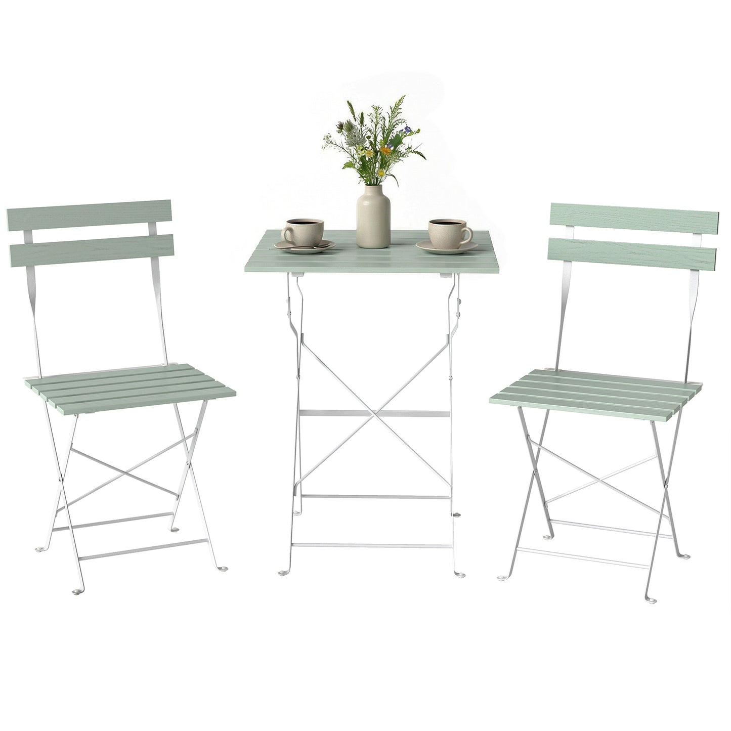 Outdoor Bistro Set Folding for 2 People White Green