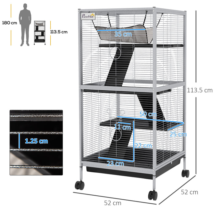 Small Animal Cage Pet Play House with Wheels Platforms Grey