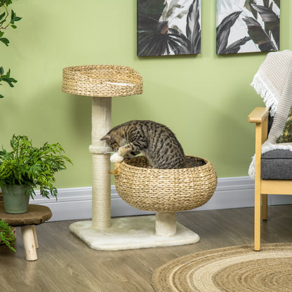 72cm Cat Tree Kitten Tower with 2 Beds Scratching Post Toy Ball Beige