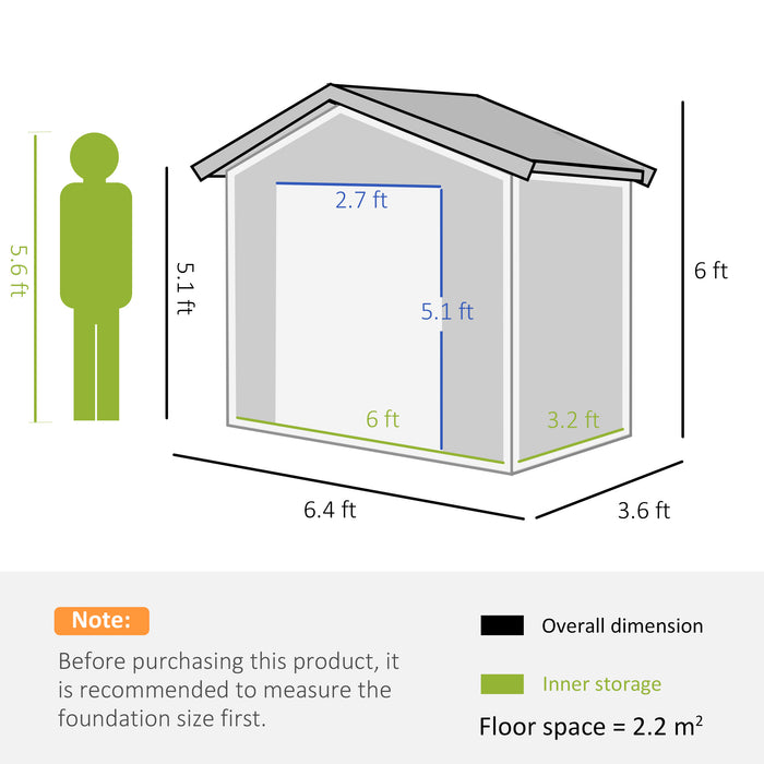 6.5ft x 3.5ft Metal Garden Storage Shed for Outdoor Tool Storage with Double Sliding Doors and 4 Vents, Green