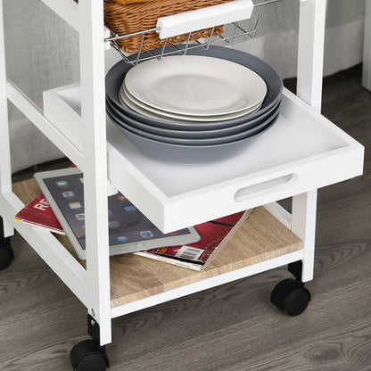 Mobile Rolling Kitchen Island Trolley for Home Metal Baskets Tray Shelves