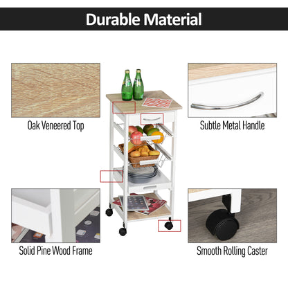 Mobile Rolling Kitchen Island Trolley for Home Metal Baskets Tray Shelves