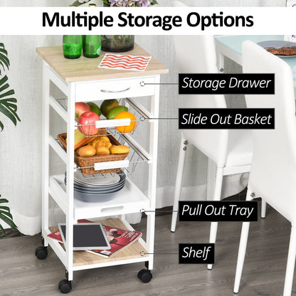 Mobile Rolling Kitchen Island Trolley for Home Metal Baskets Tray Shelves
