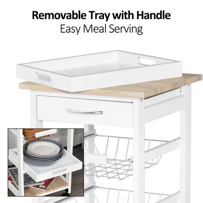 Mobile Rolling Kitchen Island Trolley for Home Metal Baskets Tray Shelves