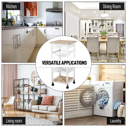 Mobile Rolling Kitchen Island Trolley for Home Metal Baskets Tray Shelves