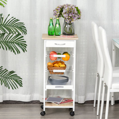 Mobile Rolling Kitchen Island Trolley for Home Metal Baskets Tray Shelves