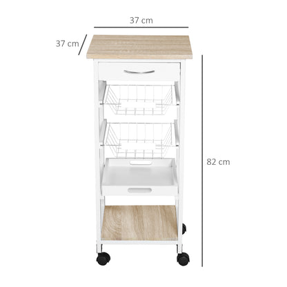 Mobile Rolling Kitchen Island Trolley for Home Metal Baskets Tray Shelves