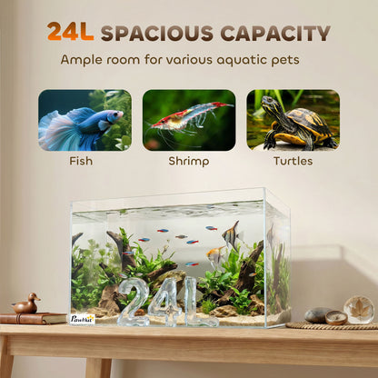 24L Fish Tank, Glass Aquarium, Small Fish Tank with Protective Base Mat, for Shrimps, Turtles, Transparent, 40 x 25 x 25 cm