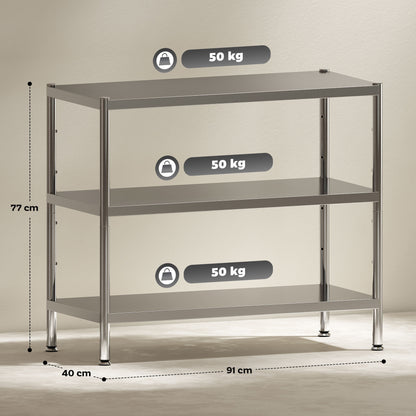 3-Tier Stainless Steel Bakers Rack, Microwave Stand for Small Spaces