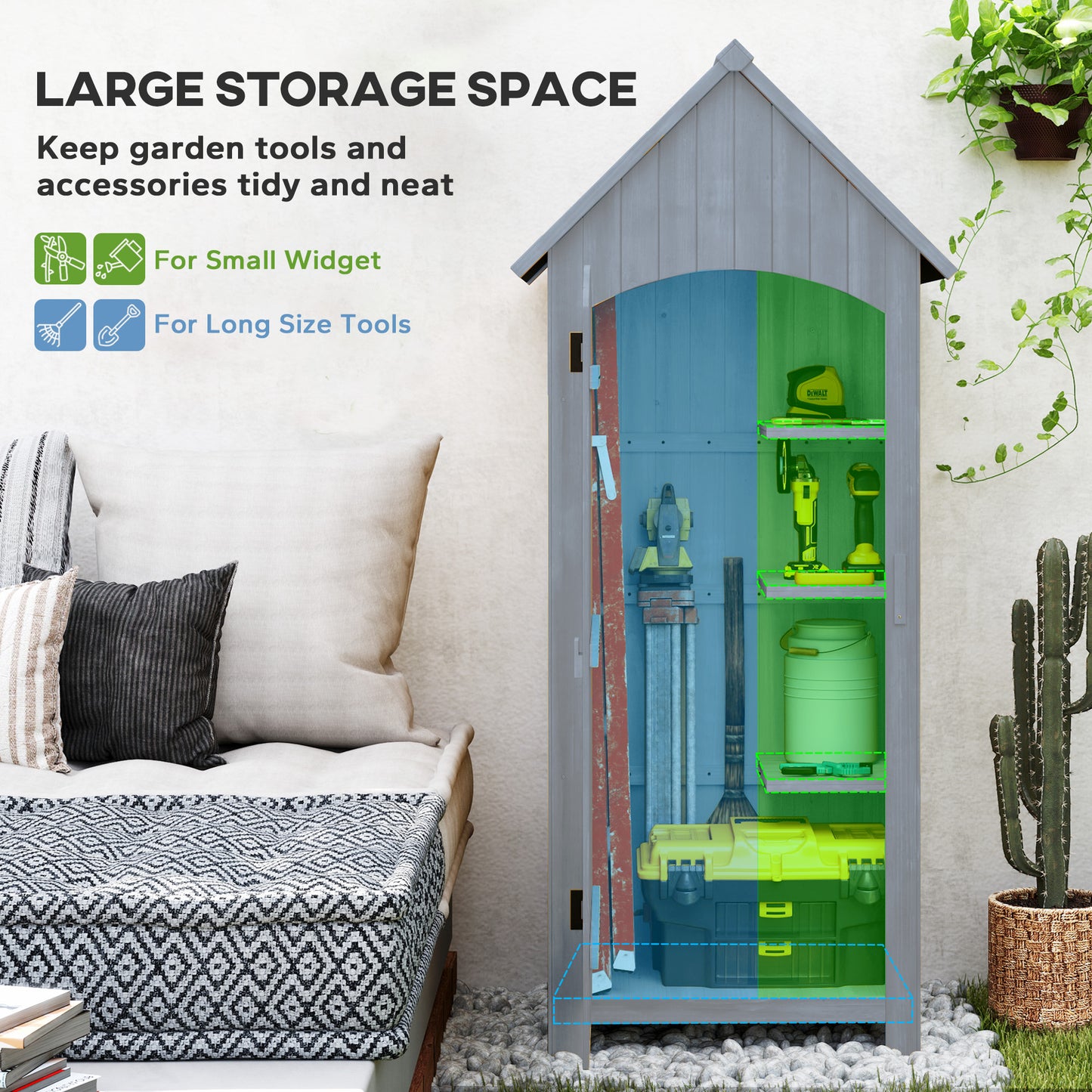 Wooden Small Garden Shed with 3 Shelves and Tilt Roof Grey