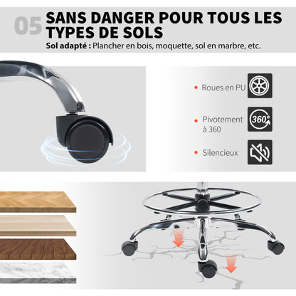 Ergonomic Tall Office Chair, 360 Degree Swivel Task Stool, Black