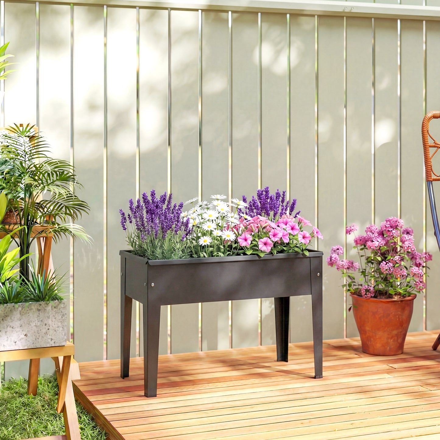 Raised Planter, Metal Raised Garden Bed on Legs with Drainage Hole and Foot Covers, Outdoor Elevated Garden Planter for Vegetables, Herbs, Flowers, Black