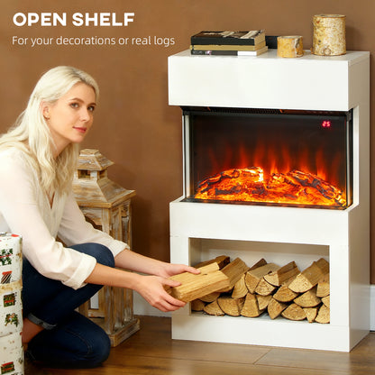 1000W/2000W Electric Fire and Mantel with Remote & Timer, White