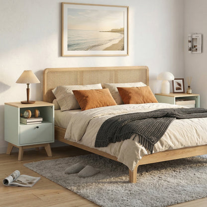 Modern Nightstand Set of 2, Bedside Table with Drawer and Open Shelf