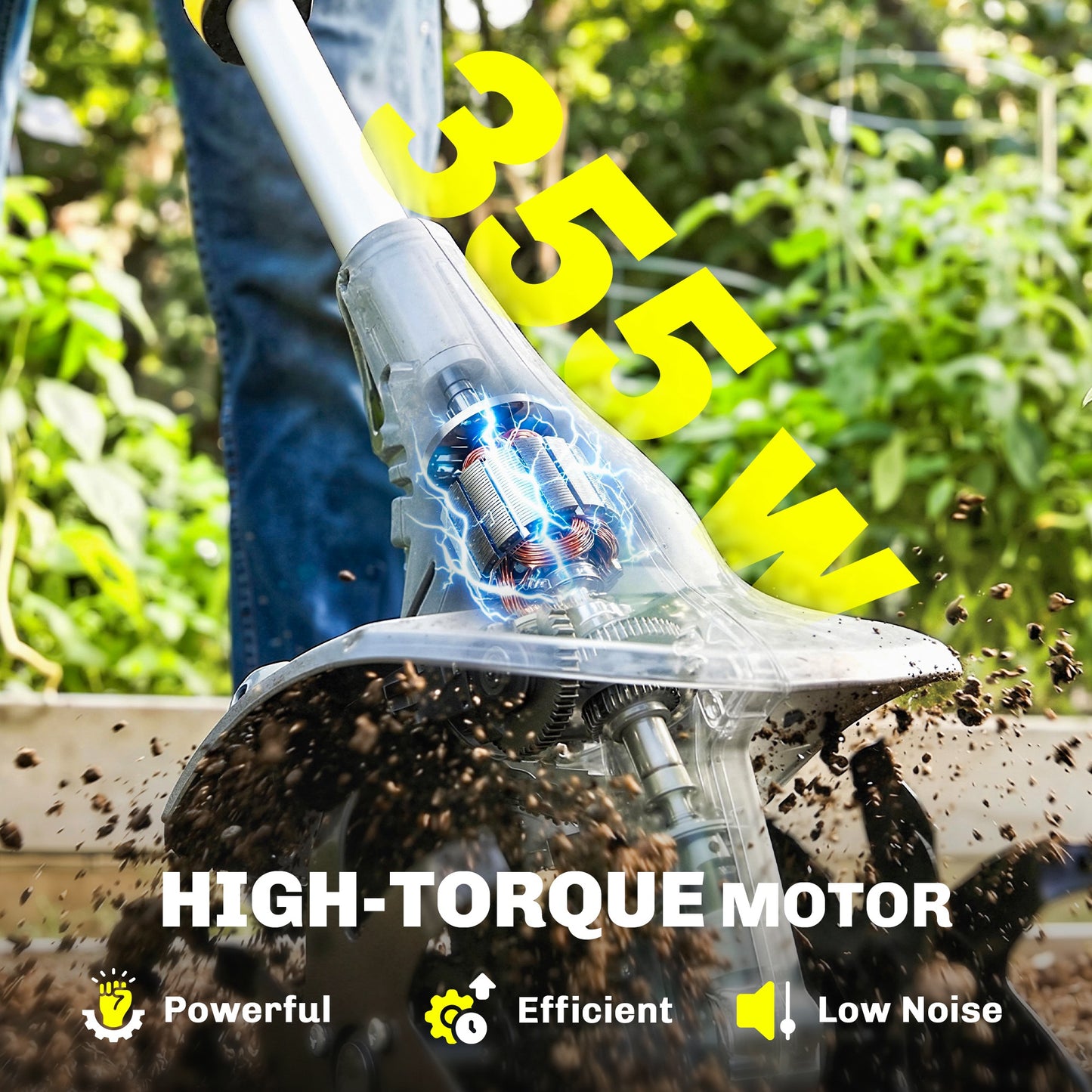 Cordless Tiller, 18V Garden Rotavator with 2 x 4Ah Batteries