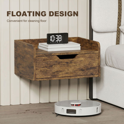 Floating Nightstands Set of 2, Nightstand with Drawer, Rustic Brown