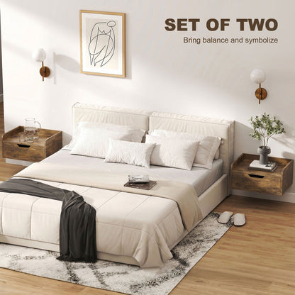 Floating Nightstands Set of 2, Nightstand with Drawer, Rustic Brown