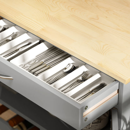 Rolling Kitchen Island Trolley Storage Cart w/ Rubberwood Top, Grey