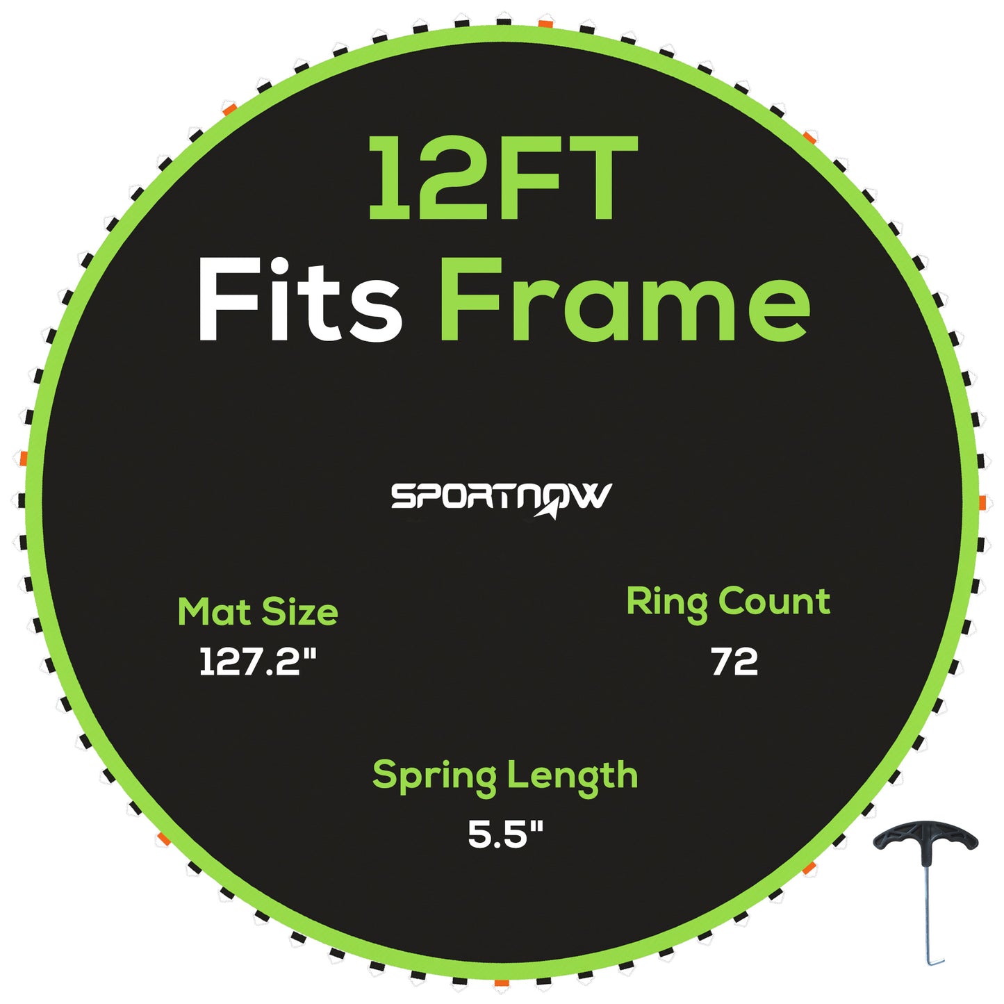 Trampoline Mat with 72 V-Hooks, for 12ft Trampoline, Green