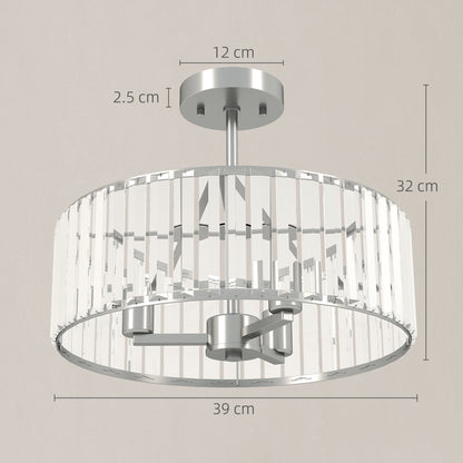 Semi Flush Mount Modern Crystal Chandelier Ceiling Light, Silver Tone