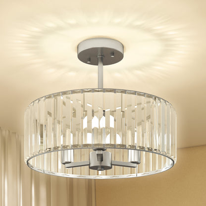 Semi Flush Mount Modern Crystal Chandelier Ceiling Light, Silver Tone