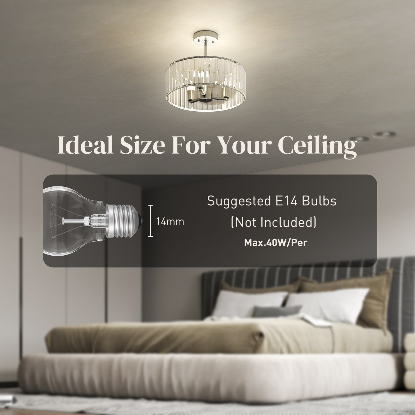 Semi Flush Mount Modern Crystal Chandelier Ceiling Light, Silver Tone
