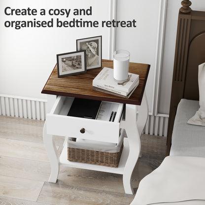 Bedside Tables Set of 2, Bedside Cabinets with Drawer, Shelf, White
