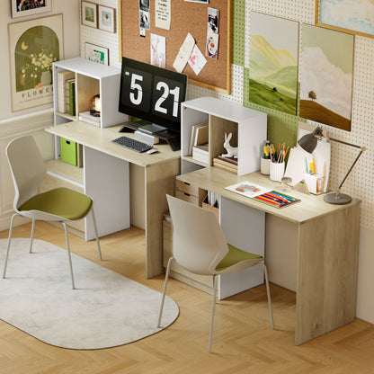Computer Desk with Lockable File Drawers, Oak Wood Effect