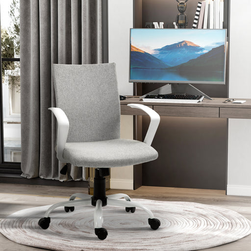 Office Chair Linen Swivel Computer Desk Chair Home Study Task Chair with Wheels, Arm, Adjustable Height, Grey