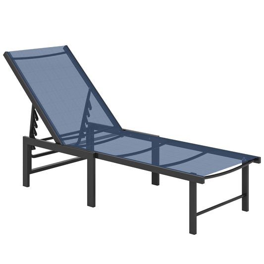 Sun Lounger, 5-Level Reclining Sun Lounger Chair, Dark Blue