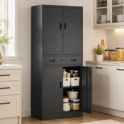 180cm Tall Tool Cabinet, Lockable Metal Storage Cabinet with Drawer