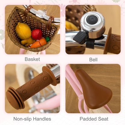 Kids Balance Bikes Toddler No Pedal Training Bicycle for 3-6 Year Old Boys Girls with Adjustable Handlebars Basket Bell, Pink