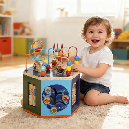 Wooden Activity Cube for Toddlers 18+ Months with Bead Maze
