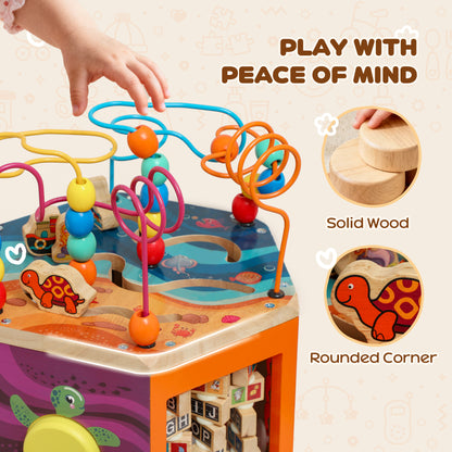Wooden Activity Cube for Toddlers 18+ Months with Bead Maze