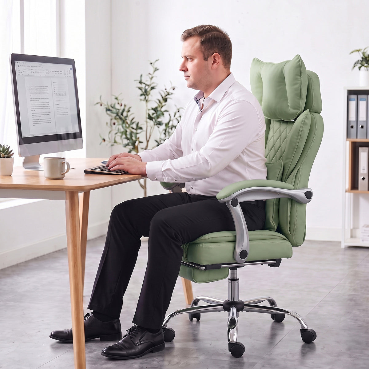 Big and Tall Office Chair with Lumbar Support, Light Green