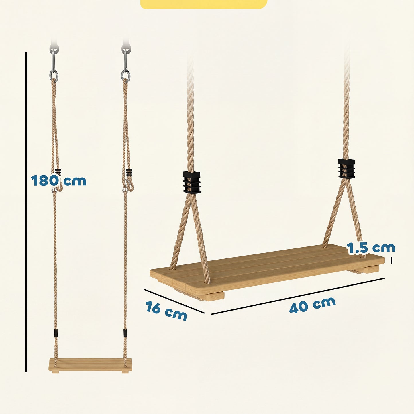 Swing Seat with Adjustable Wooden Seat for Kids