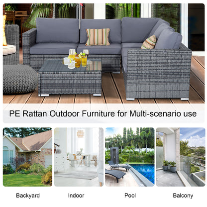 4 Pieces Rattan Furniture Set Sofa Chair Coffee Table Wicker Grey