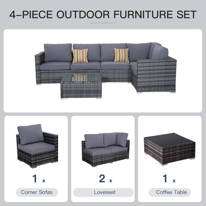 4 Pieces Rattan Furniture Set Sofa Chair Coffee Table Wicker Grey