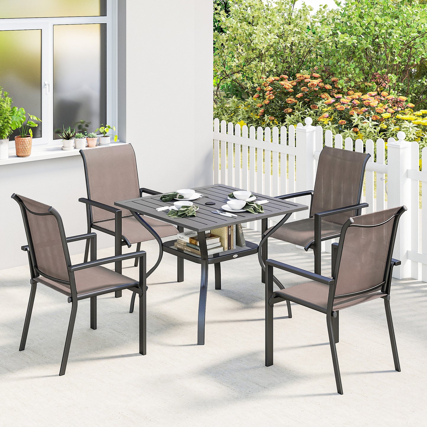 5 Pieces Outdoor Dining Set for 4, Grey and Khaki