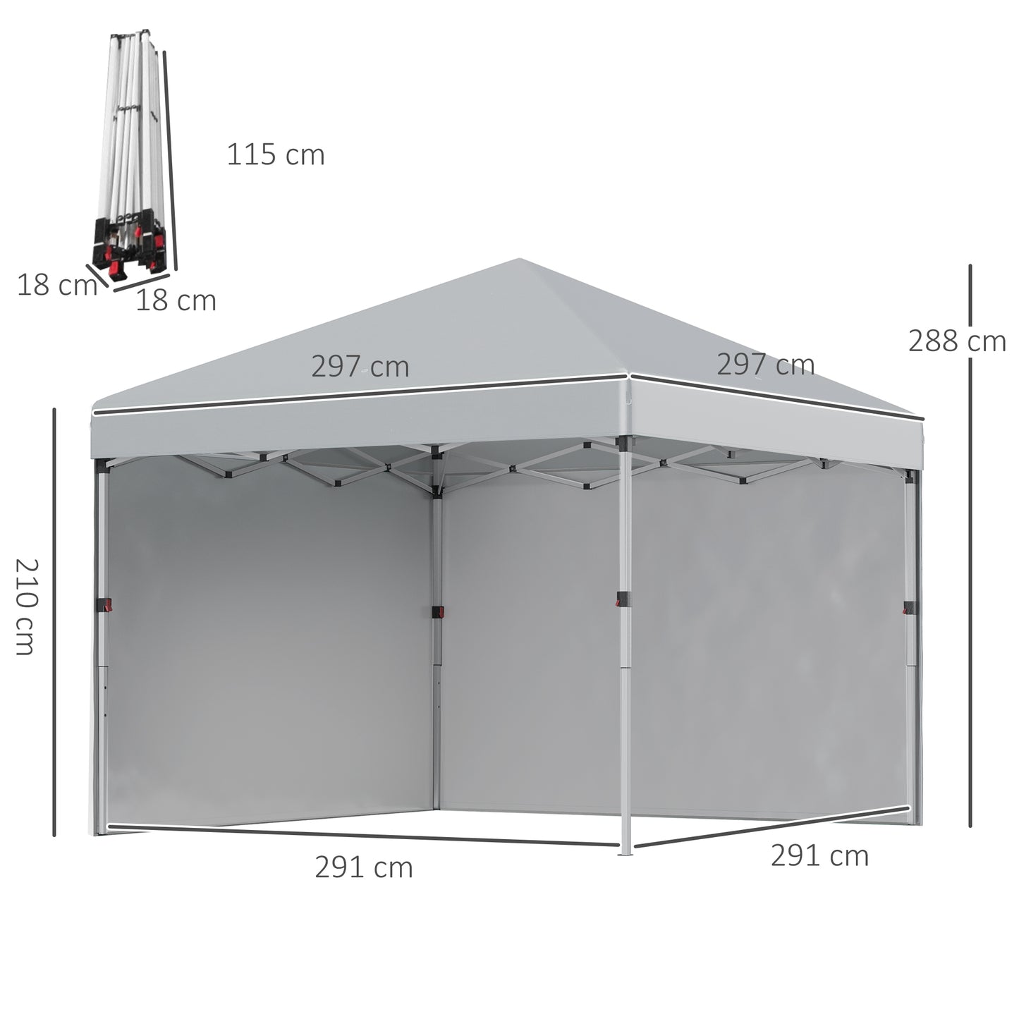 3x3 M Pop Up Gazebo Party Tent, 2 Sidewalls, Weight Bags Light Grey
