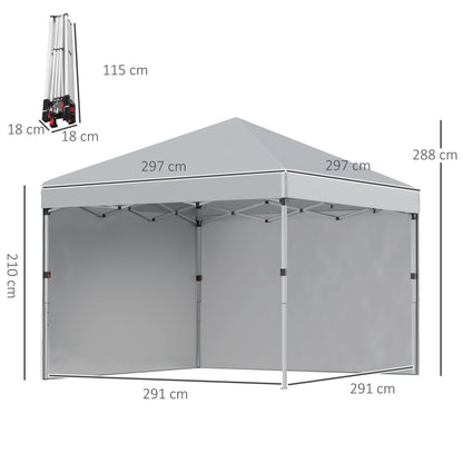 3x3 M Pop Up Gazebo Party Tent, 2 Sidewalls, Weight Bags Light Grey