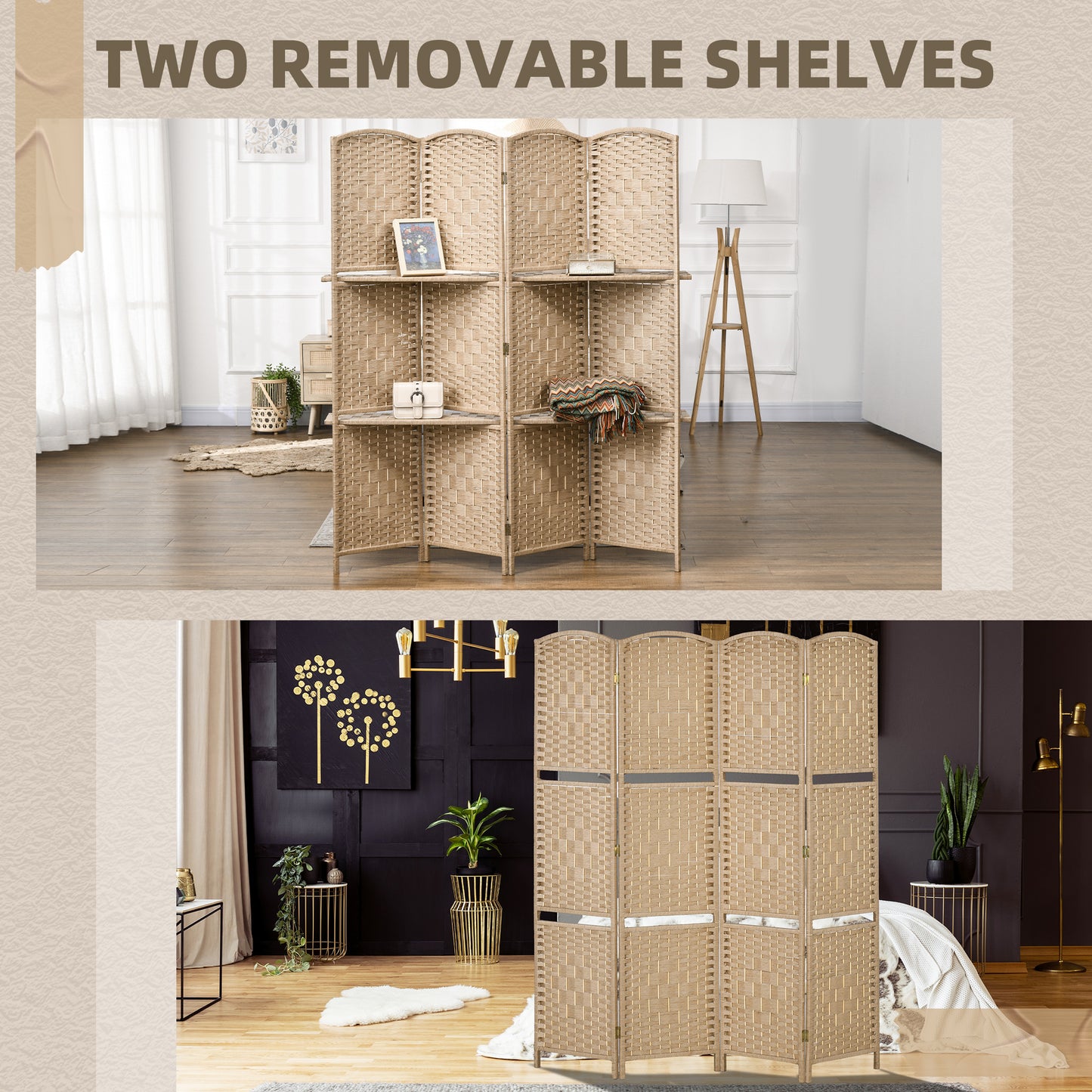 Freestanding Privacy Screen, 160 x 170cm, Natural Wood Finish