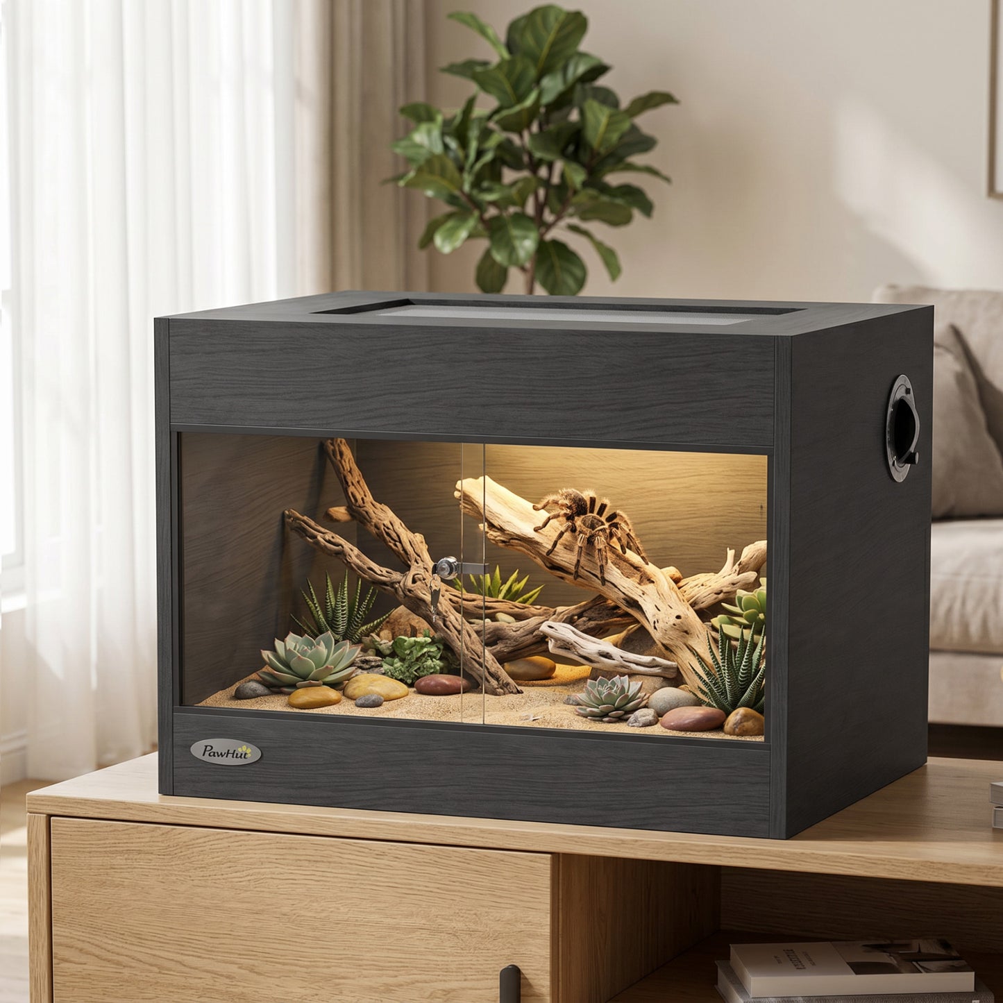 Reptile Vivarium with Sliding Glass Doors and Top Ventilation, Black