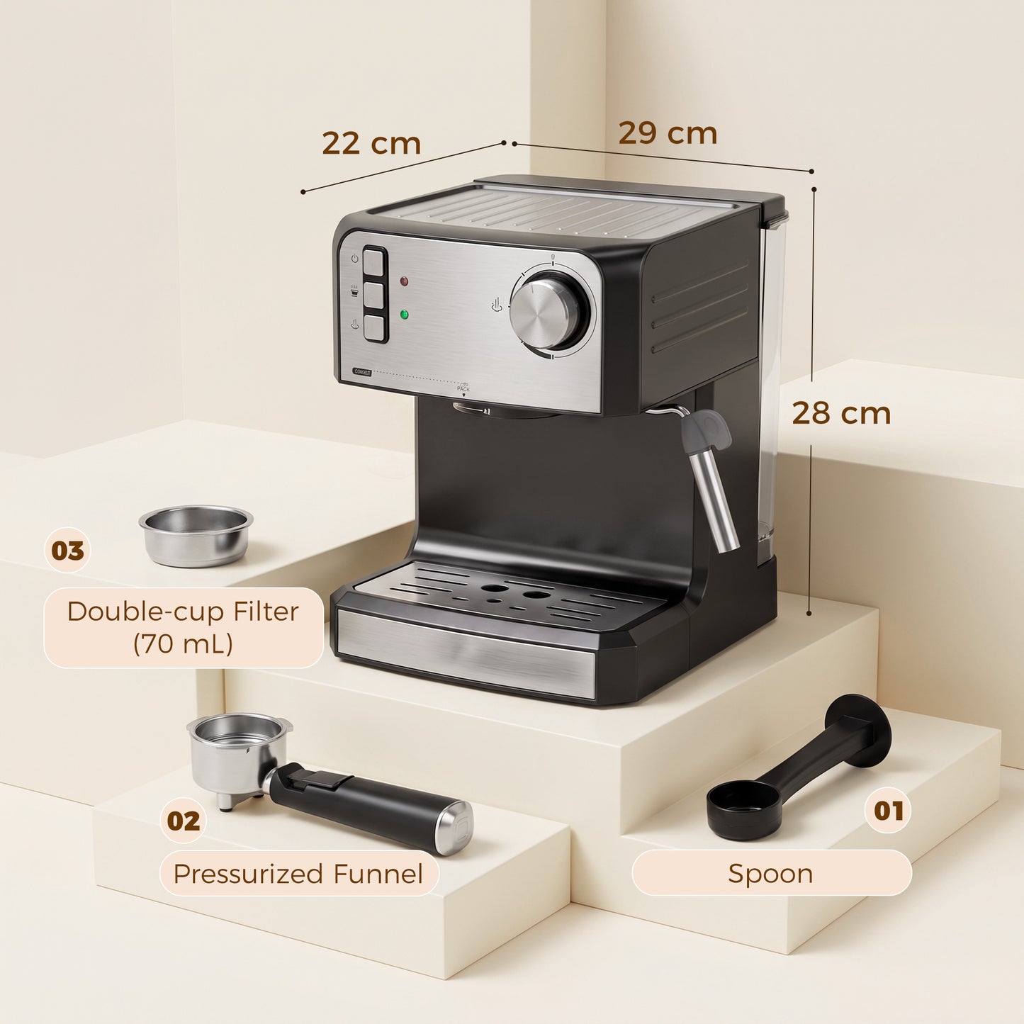 Espresso Machine, 20-Bar, 1.6 L Tank, Black