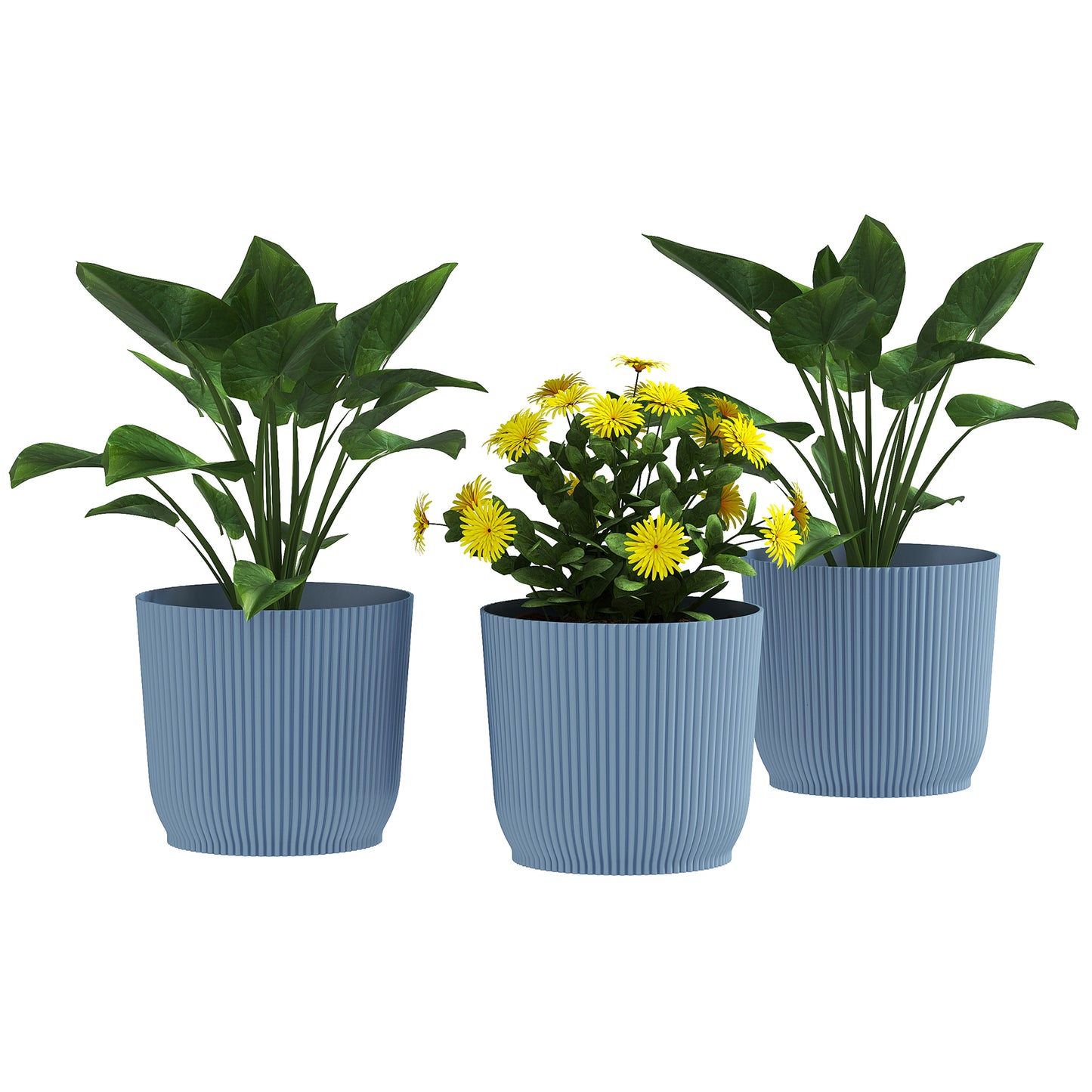 Set of 3 Round Plant Pots Outdoor 22cm for Garden Decoration, Blue