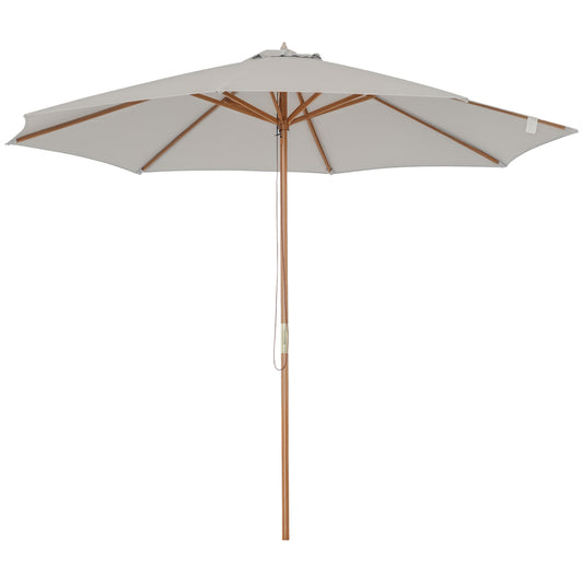 3(m) Wooden Garden Parasol Sun Shade Outdoor Umbrella Canopy Grey