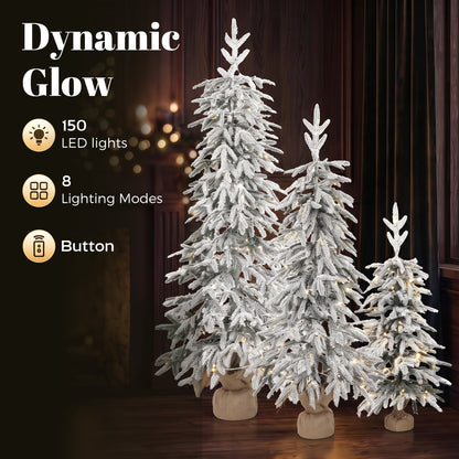 Prelit Flocked Artificial Christmas Tree Set of 3, 3FT/4FT/5FT